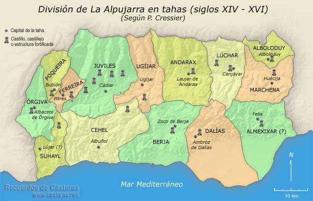 División de La Alpujarra en tahas (según P. Cressier)