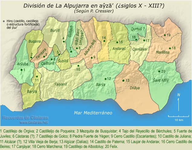 División de La Alpujarra en tahas (según P. Cressier)
